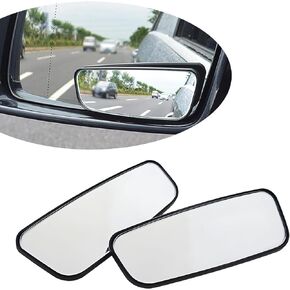 2 PCS Car Rearview Mirror Blind Spot Mirror, 3.7 x 1.4" Curved Rectangular Mirror to Expand Field of View, Angle Adjustable Reversing Parking Auxiliary Tool, Universal for Cars (Black)