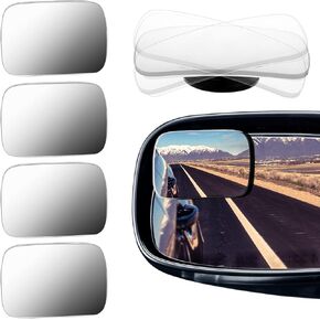 BBTO Blind Spot Car Mirror 4 Pack 360 Degree Glass Traffic Safety Rearview Mirror Rectangle Convex Spot Frameless Adjustable Self Adhesive Angle for Larger Image