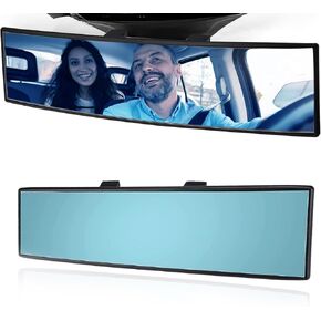 Car Rearview Mirror 12 Inch HD Glass Anti Glare Clip On Panoramic Wide Angle Car Interior Rear View Mirror Accessories for Car SUV Trucks (White)