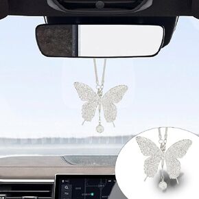 Bling Butterfly Diamond Car Hanging Accessories, Crystal Butterfly Rear View Mirror Luck Car Decoration Accessories for Women, Valentine's Day Presents Ornament Pendant for All Cars (Dark Blue)