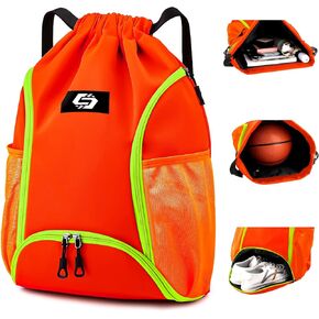 ZIXKUB Basketball Backpack, Soccer Bag with Ball Compartment/Separate Shoe Bag/Wet Pocket, Sports Drawstring Backpack Gym Bag