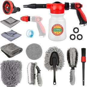 New Rotary Dial 16 IN 1 Car Wash Foam Gun,Foam Cannon, Adjustable Hose Wash Sprayer with 2.5-6 Bars Foam Blaster, with Nozzles,Wash Mitten &Towel,for Car Cleaning& Garden Use with 1/2" Quick Connector