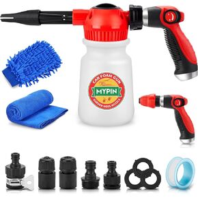 New Rotary Dial 16 IN 1 Car Wash Foam Gun,Foam Cannon, Adjustable Hose Wash Sprayer with 2.5-6 Bars Foam Blaster, with Nozzles,Wash Mitten &Towel,for Car Cleaning& Garden Use with 1/2" Quick Connector