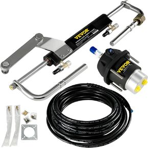 Bestauto Hydraulic Steering Kit 90HP Hydraulic Outboard Steering Kit with Helm Pump Cylinder Marine Steering System Kit