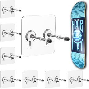 Adhesive Skateboard Wall Mount (8-Pack) - No Drilling Skateboard Storage, Minimalist Skateboard Deck Display, Strong Hold Skateboard Hangers for Wall(Translucent)