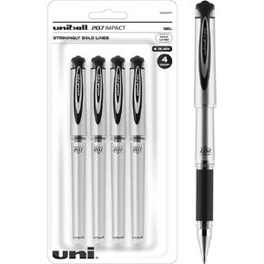 uni-ball Signo 207 Impact Stick Gel Pen, 4 Black Pens, 1.0mm Bold Point Gel Pens, Smooth Writing, Archival-Quality Ink, Acid-Free, Superior Comfort