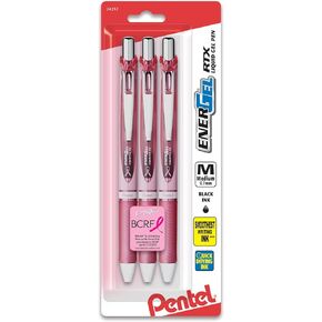 Pentel® EnerGel® RTX Retractable Liquid Gel Pens, Medium Point, 0.7 mm, 54% Recycled, Assorted Barrel Colors, Black Ink, Pack Of 3 Pens