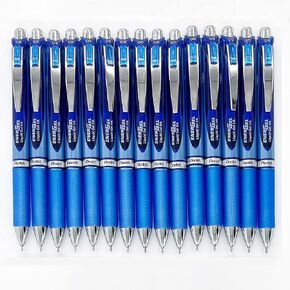 Pentel EnerGel Deluxe RTX Retractable Liquid Gel Pen, 0.5mm, Fine Line, Needle Tip, Blue Ink/Blue Body, Pack of 15