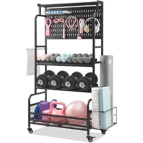 Lauren&Harold Large Dumbbell Rack Weight Rack, Home Gym Storage Rack for Dumbbells Kettlebells Yoga Mat, Weight Rack Stand for Dumbbells, All in One Workout Equipment Storage with Wheels and Hooks in Kuwait
