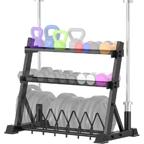 ULTRA FUEGO Dumbbell Rack 3-Tier Weight Plate Rack Storage Stand for Dumbbell/Kettlebell/Weight Plate and Curl Bar