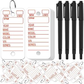 500 Pieces Yellow Dealership Tags Car Key Tags Shop Labels Blank Labeling Tags with Rings and 4 Pieces Pens for Office Car Shop Supplies