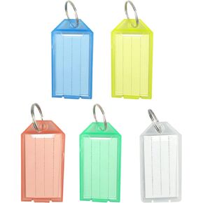 20 Pack 2.2 Inch Tough Plastic Key Tags, Key Labels with Split Ring and Label Window, 5 Colors, with a Clear Storage Box
