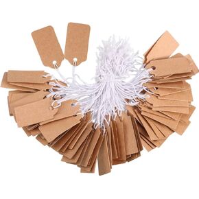 300 Pieces Marking Tags Kraft Price Tags Writable Blank Price Labels Display Tags with Elastic Hanging String(1.38 x 0.71 Inch)