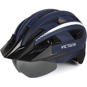 VICTGOAL Bike Helmet for Men Women with Led Light Detachable Magnetic Goggles Removable Sun Visor Mountain & Road Bicycle Helmets Adjustable Size Adult Cycling Helmets