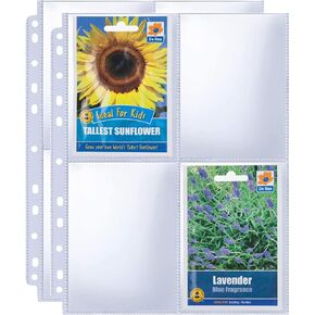 30 Pack 240 Pockets 3.5x5" Seed Packet Sleeves, Heavy Duty Garden Seeds Storage Pages for 3 Ring Binder, Double Sided 4 Pocket Seed Organizer Sheet, 8.5x11" Top Loading Clear Photo, Index Card Sleeves