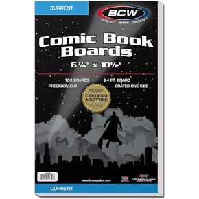 BCW Current Comic Book Backing Boards - 1 Pack (100 Total) | 24 pt., Coated, Buffered with 3% Calcium Carbonate | Precision Cut for Current Comic Bags | Comic Book Boards for Long-Term Storage