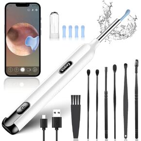 Ear Wax Removal, Ear Wax Remover Tool Camera with 7 Pcs Ear Set, Earwax Removal Kit with Light for iPhone, iPad, Android (White)