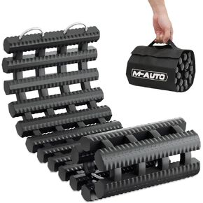 M-AUTO Tire Traction Mat Portable Recovery Track for Vehicle to Get Unstuck from Snow, Ice, Mud, and Sand, 24" Recovery Traction Mat with Bag for Cars, Trucks, Van or Fleet Vehicle, Load 7.7 Ton