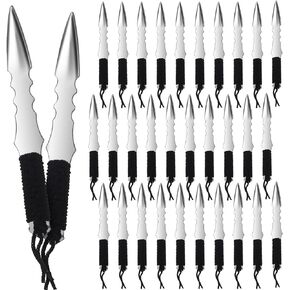 32 Pieces Kunai Throwing Spikes 5.3 Throwing Set Stainless Steel with Black Cord Wrapped Handles and Chinese Inscription Throwing Sport Kit Bulk for Adults Collections, Throwing Practices