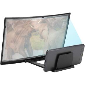 12'' 3D Curved Screen Magnifier, HD Mobile Video Movie Smartphone Screen Amplifier Projector Cell phne Stand Bracket Eyes Protective Phone Screen Enlarger for All Smartphones