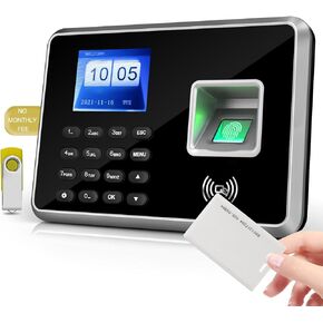 A2 Time Clocks for Employees Small Business-Fingerprint, RFID and PIN Biometric Time Clock, Office Punch Clock, with 5 Badges and USB Drive (0 Monthly Fees)
