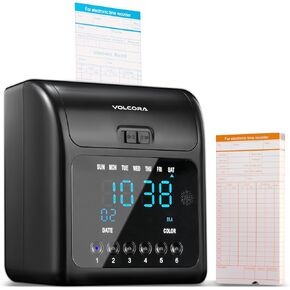 Volcora Time Clock for Employees with 50 Time Cards, 1 Ink Ribbon, Punch Time Clocks Machine for Small Business with Backup Battery, No Key and Network Need, Time Card Machine for Office, Retail