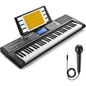Donner Keyboard Piano, 61 Key Piano Keyboard for Beginner/Professional, Electric Keyboard Kit with 249 Voices, 249 Rhythms - Includes Music Stand, Microphone, Black (DEK-610S)