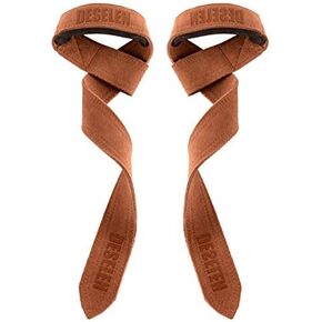 Deselen Leather Weightlifting Straps with Thick Soft Sponge Lining Wrist Loop, Gym Workout Excellent Gripping Deadlift Straps, Great for Bodybuilding, Strength Training, Pair (2)
