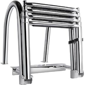 Marinebaby 4 Steps Pontoon Boat Ladder, 316 Stainless Steel Folding Telescoping Inboard Ladder Heavy Duty Custom Swim Deck Ladder with Hand Railing Dock Ladder Extra Wide Steps