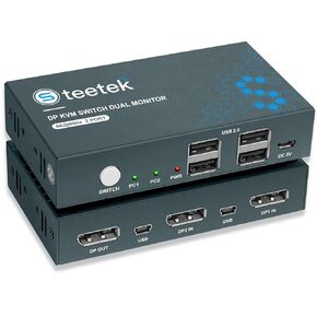 8K KVM Switch 1 Monitors 2 Computers DisplayPort, with 3 USB 3.0 Hub, 8K@60Hz DP 1.4 Dual Monitor KVM Switch, Wired Remote KVM Switches, Share Keyboard Mouse Printer, EDID,Plug and Play
