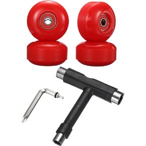 PATIKIL 52mm 95A Skateboard Wheels with Red Bearings, 4 Pack Street Wheels with Skate Tool for Skateboards Tricks Cruiser Wheel Replacement, Red