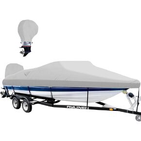 Trailerable Boat Cover 23-24ft with Outboard Motor Cover, 1200D Fade Resistant Marine Canvas Waterproof Boat Covers for 23' 24' Foot V-Hull Bass Boat Tri-Hull Runabout Boat,Black