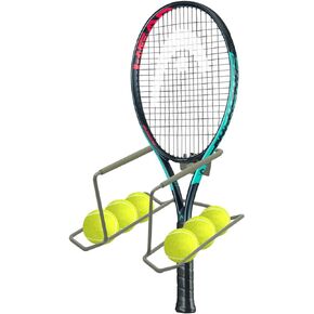Aolamegs Wall Mounted Metal Tennis Racket Holder - Heavy-Duty Steel Hanging Badminton Racket Storage Rack Ping Pong Paddle Holder Holds 8 Balls 5 Racquets with Hardware and Anti-Scratch Silicone Tube