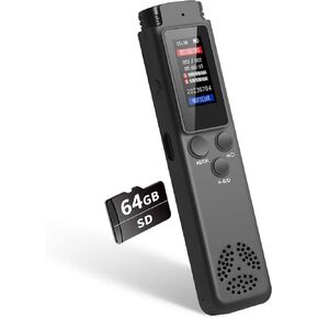64GB Digital Voice Recorder Voice Activated Recorder for Lectures Meetings, Audio Recorder with Playback, Password, Variable Speed, Tape Recorder USB Charge, MP3