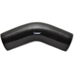 Vibrant Performance Power 2752 Hose Coupler, Silicone, 4ply Aramid Reinforced, 45 degree Elbow, 2.50 in. Inlet I.D, 2.50 in. Outlet I.D, 4.50 in. Leg Length, 2.50 in. CLR, Black, each