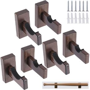 6 PCS Baseball Bat Display Case Holder, Solid Wood Rack Brackets Baseball Bat Hanger Wall Mount with 9 Protective Plugs and 9 Hidden Screws for Horizontal Display, Black
