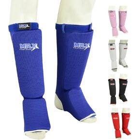 MRX BOXING & FITNESS Muay Thai Shin Guards Kick Boxing Leg & Foot Protector Pad MMA Shin Guard Extra Padding for Men or Women