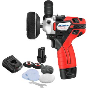 ACDelco Mini Cordless Polisher Tool Set 2 Speed 12V 3" Pad, Set with 2 Li-ion Batteries, Charger, and Accessory Kit, G12 Series ARS1214,Red