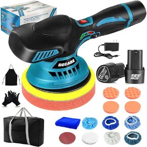 Cordless Car Buffer Polisher with 2PCS 12v Lithium Rechargeable Battery,Cordless Buffer Polisher for Car detailing with 6 Variable Speed,6 Inch Portable Buffer Polisher for Car Buffing/Waxing