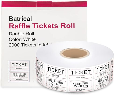 2000 White 2" x 1" Double Deck Raffle Tickets for Events, Entry, Class Reward, Fundraiser & Prizes in Saudi Arabia