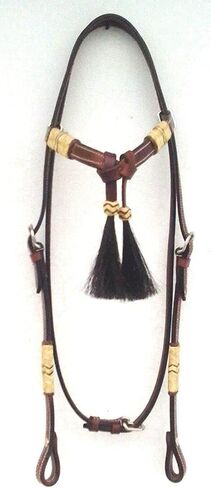 Brown Leather Western Headstall Bridle Hand Braided Natural and Brown Rawhide Knotting Futurity Knot Black Color Hair Tassels- in Saudi Arabia
