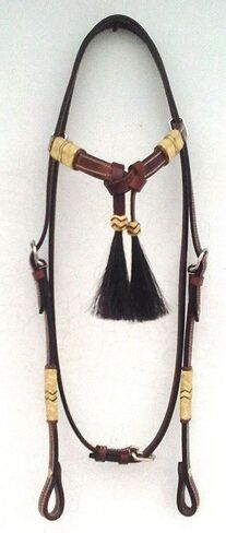 Brown Leather Western Headstall Bridle Hand Braided Natural and Brown Rawhide Knotting Futurity Knot Black Color Hair Tassels- in Saudi Arabia