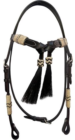 Brown Leather Western Headstall Bridle Hand Braided Natural and Brown Rawhide Knotting Futurity Knot Black Color Hair Tassels- in Saudi Arabia
