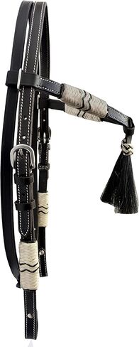 Brown Leather Western Headstall Bridle Hand Braided Natural and Brown Rawhide Knotting Futurity Knot Black Color Hair Tassels- in Saudi Arabia