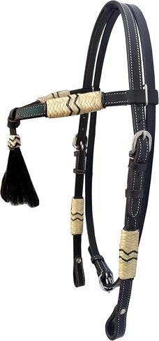 Brown Leather Western Headstall Bridle Hand Braided Natural and Brown Rawhide Knotting Futurity Knot Black Color Hair Tassels- in Saudi Arabia