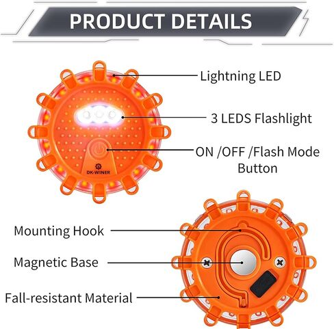 DK-WINER Led Road Flares Emergency Road Flares are a Versatile and Reliable Safety Tool for use in Emergency situations on The Road. Here's a Breakdown of The Key Features of These Road Flares in Saudi Arabia