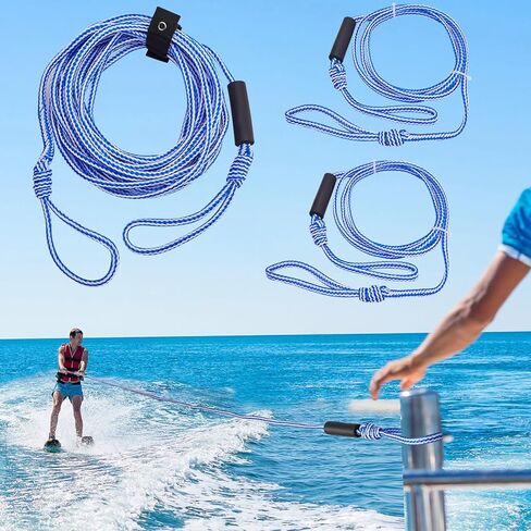 حبل سحب للأنابيب 3 أقسام 40FT+10FT+10FT، حبل سحب للقارب عالي التحمل، سرج سحب ذاتي التمركز، حبل سحب موصل سريع لأنابيب القوارب المائية والرياضات المائية والتزلج على الماء in Kuwait