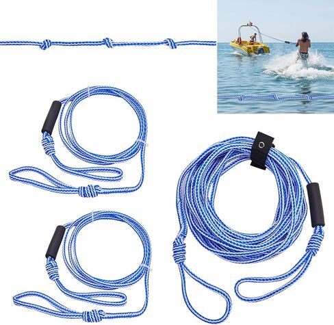 حبل سحب للأنابيب 3 أقسام 40FT+10FT+10FT، حبل سحب للقارب عالي التحمل، سرج سحب ذاتي التمركز، حبل سحب موصل سريع لأنابيب القوارب المائية والرياضات المائية والتزلج على الماء in Kuwait