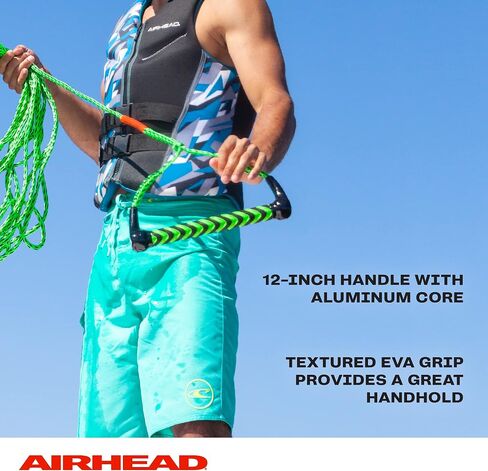 حبل تزلج مائي من Airhead بمقبض EVA، قسم واحد للأنابيب والزلاجات المائية وألواح ركوب الأمواج، باللونين الأخضر والأسود in Kuwait