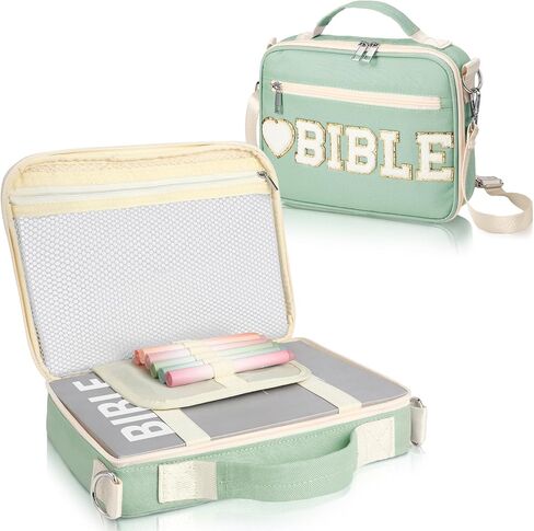 Silkfly Large Chenille Letter Bible Cover for Women Preppy Patch Bible Case Church Bag with Handle(Pink) in Kuwait